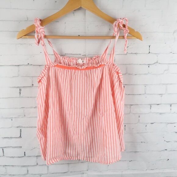 AERIE ORANGE & WHITE STRIPE BABYDOLL CROPPED TOP WITH SHOULDER TIE DETAIL SIZE S - Picture 1 of 5